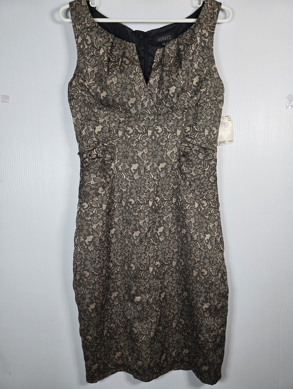 NWT Adrianna Papell Black&Nude Floral Lace Overlay Sleeveless Sheath Dress 6